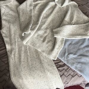 Cozy Cream Speckled Turtleneck Sweater and wide leg pants set